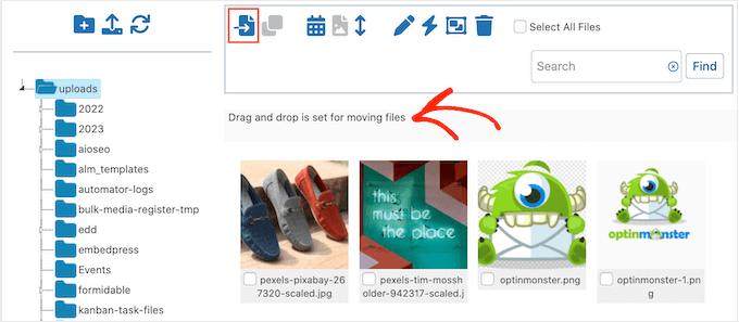 Przenoszenie plików w bibliotece mediów WordPress