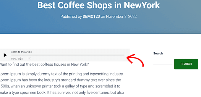 Publicación con la función de texto a voz