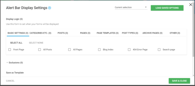 Selectați paginile unde va apărea bara de alertă