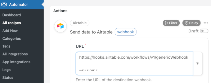 Pasting the webhook URL Pasting the webhook URL