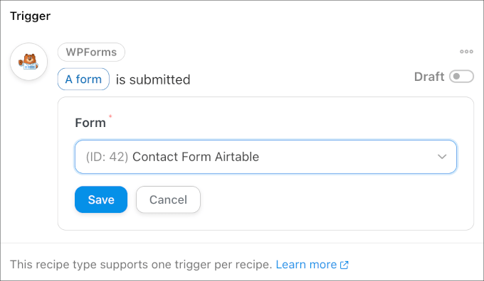 Choosing the form from the dropdown Choosing the form from the dropdown