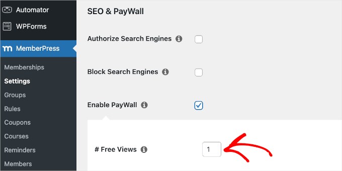 Enabling the paywall feature in MemberPress Enabling the paywall feature in MemberPress