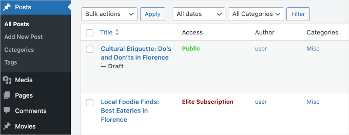 Different accesses for WordPress posts Different accesses for WordPress posts