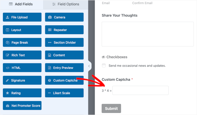 Adding a custom captcha field Adding a custom captcha field