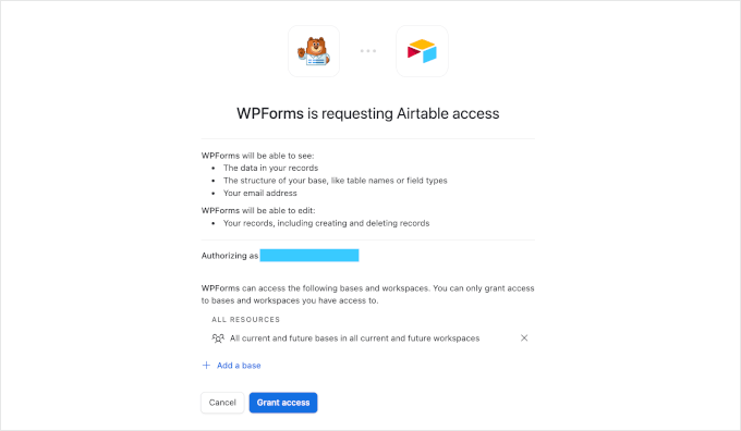 Udzielanie integracji WPForms i Airtable