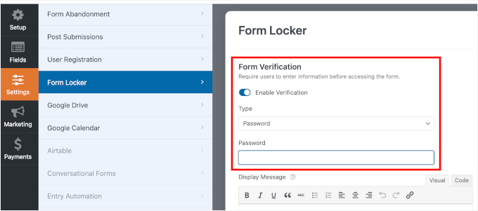 Enabling password protecting using Form Locker Enabling password protecting using Form Locker