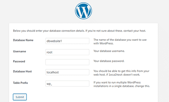Enter your WordPress database information Enter your WordPress database information