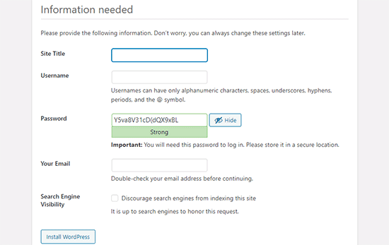 Enter your local site information Enter your local site information