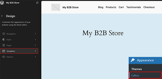 左側の列から「テンプレート」オプションを選択します