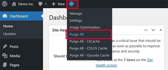 Purge all in LiteSpeed Cache