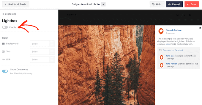 Smash Balloon のライトボックス機能を無効にする方法