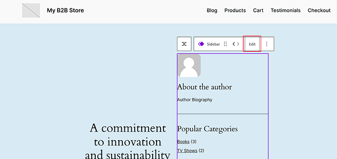 サイドバーテンプレートの編集をクリック