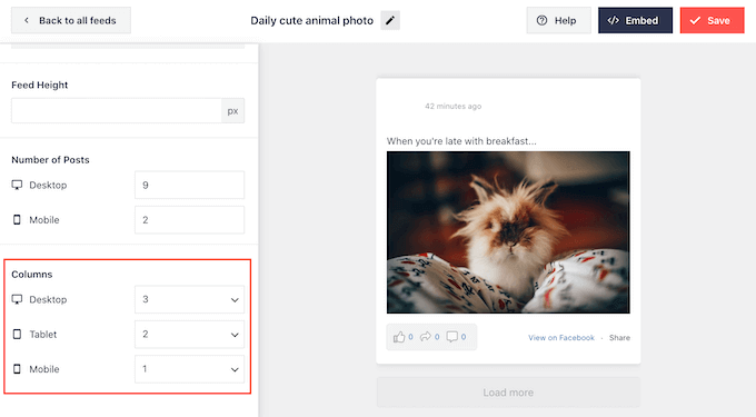 ソーシャルメディアレイアウトの列数を変更する
