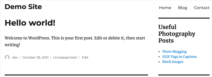 WordPressサイドバー段落ウィジェットの注目の投稿