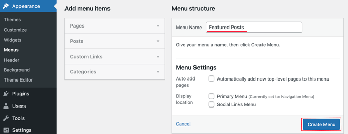 新しいメニュー名を入力
