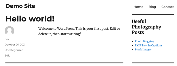 ナビゲーションメニューウィジェットを使用して表示される注目の投稿