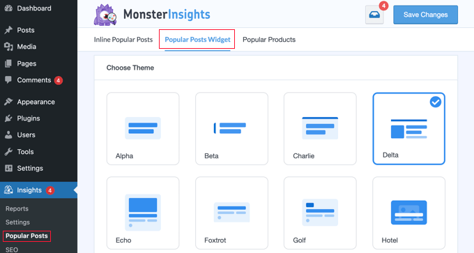 人気投稿ウィジェットのテーマを選択