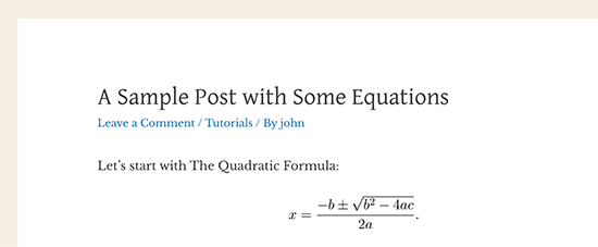 Un'equazione matematica visualizzata in WordPress usando LaTeX Un'equazione matematica visualizzata in WordPress usando LaTeX