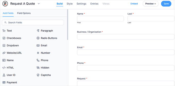 Modelo de formulário Solicitar Orçamento