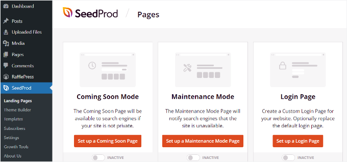 Click the set up coming page button