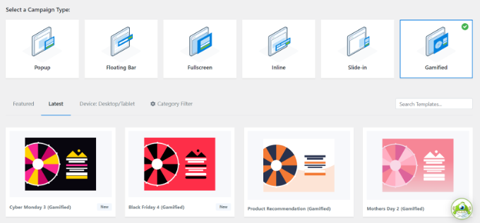 Creating a gamified coupon wheel campaign in OptinMonster Select a gamification template