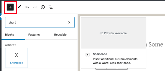 Blocco shortcode Blocco shortcode