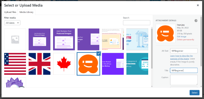 Upload background image Upload media to WordPress