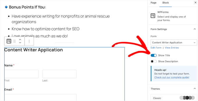 Enable form title Enable form title