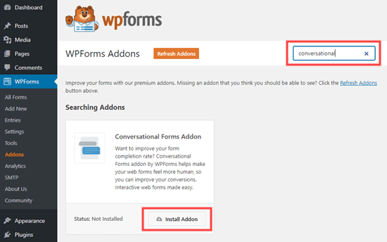 WPForms'ta konuşma formu eklentisini yükleme