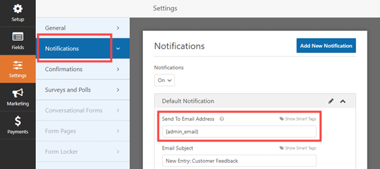 Anketin gönderildiği e-posta adresini değiştirmek