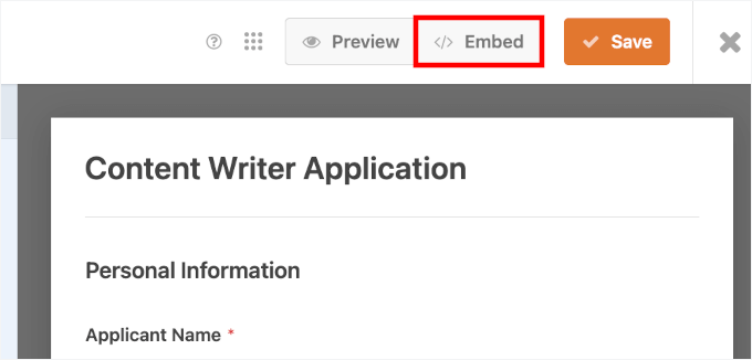 The Embed button The Embed button