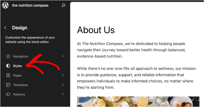 The Styles tab in FSE The Styles tab in FSE