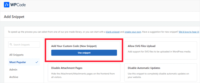 Add New Custom Snippet Add New Custom Snippet