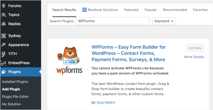Installing WPForms Installing WPForms