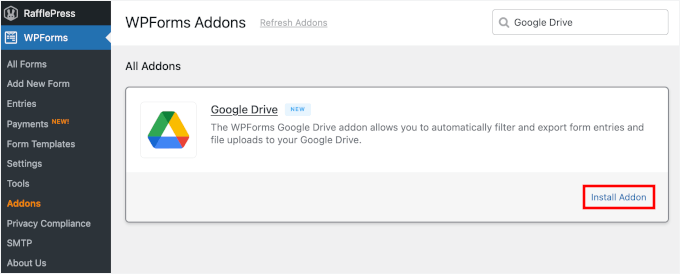 Google Drive Addon installieren