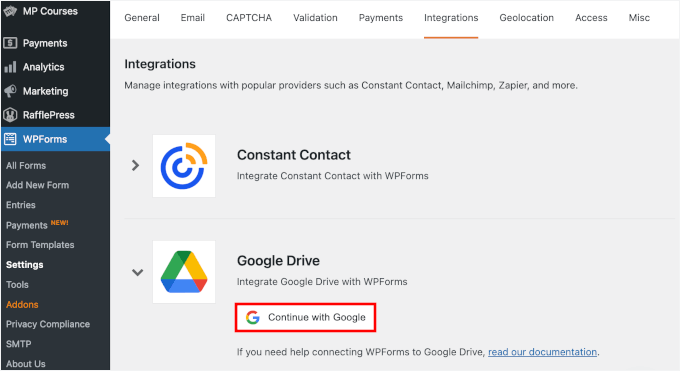 Die Schaltfläche 'Mit Google fortfahren'