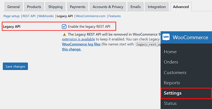 Check the Legacy API option Check the Legacy API option