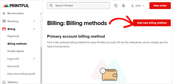 Click Add New billing method button Click Add New billing method button