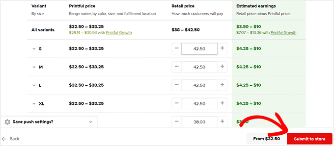 Configure product settings and click Submit to store button Configure product settings and click Submit to store button