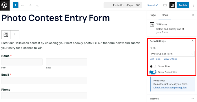 Formularbeschreibung aktivieren