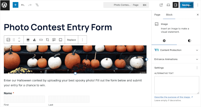 Hinzufügen eines Bildes zur Formularseite