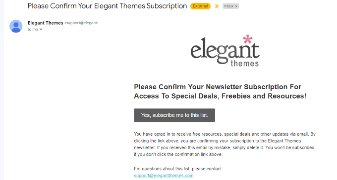 Confirmation email (double optin) from Elegant Themes Elegant Themes email confirmation
