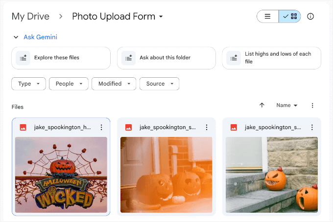 Von WPForms in Google Drive hochgeladene Dateien