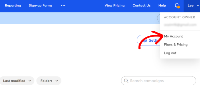 Click the 'My Settings' link in the dropdown from your name Go to my account in Constant Contact