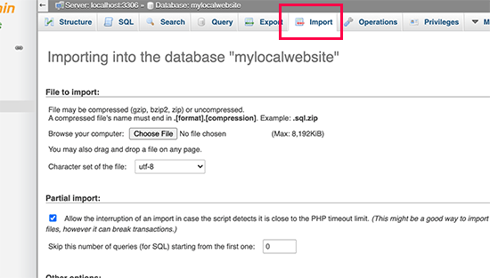 Import WordPress database Import WordPress database