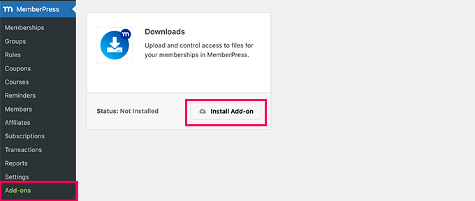 Install Downloads addon Install Downloads addon