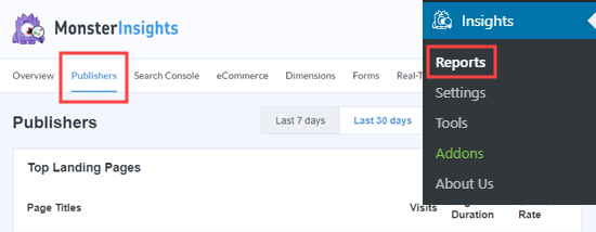 L'onglet Éditeurs dans MonsterInsights