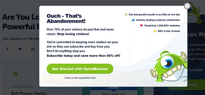 OptinMonster's exit intent features