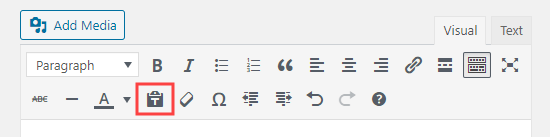 Usa il pulsante di WordPress "Incolla come testo" per attivare la modalità testo normale
