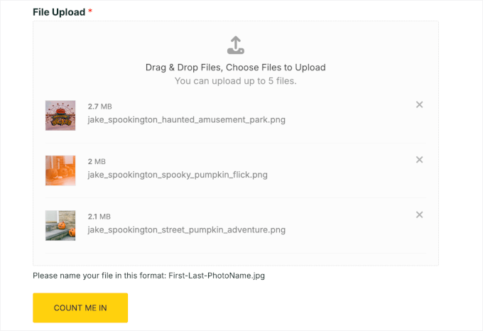 Reale Dateien hochladen, um das Formular zu testen